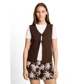 Tom Tailor Damesmode structuur T-shirt vest met strikjes Bruin 1052091